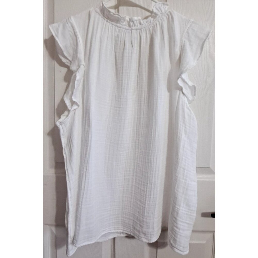 Old Navy Women's 3XL White Sleeveless Blouse Boho Romantic Ruffle Cottagecore - Picture 4 of 8